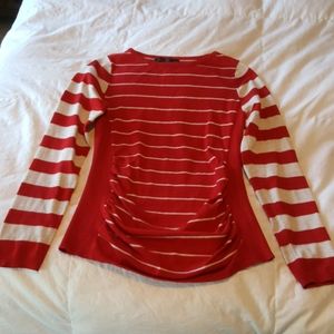 Red and White Rouched Knit Top